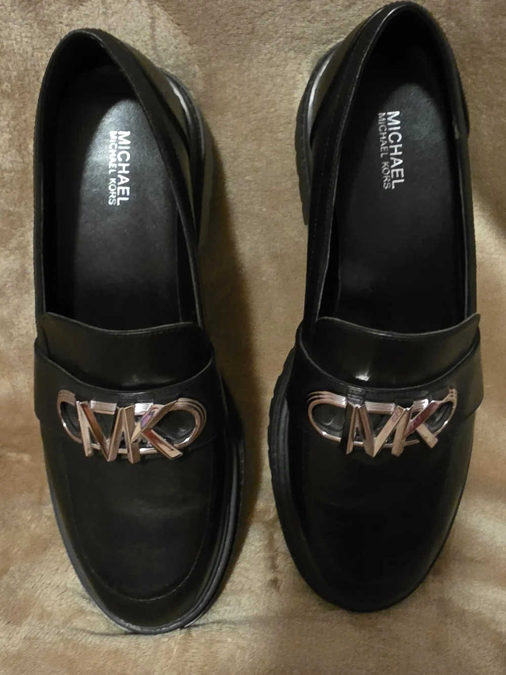 Michael Kors Black Leather Logo Loafers